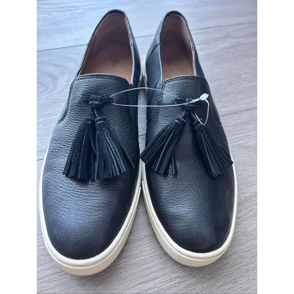 FRYE Gemma Tassel Women’s Size 10M Black Leather Slip On Loafers